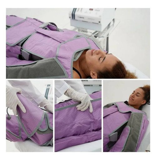 Woman inside a pressotherapy suit